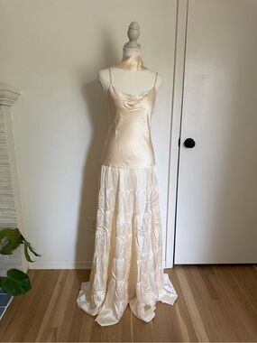 Agnes Silk Reformation Dress in cream with tiered ruffles